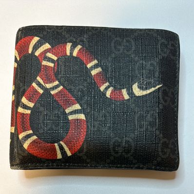 GUCCI Kingsnake Print GG Supreme Coin Wallet "Black"