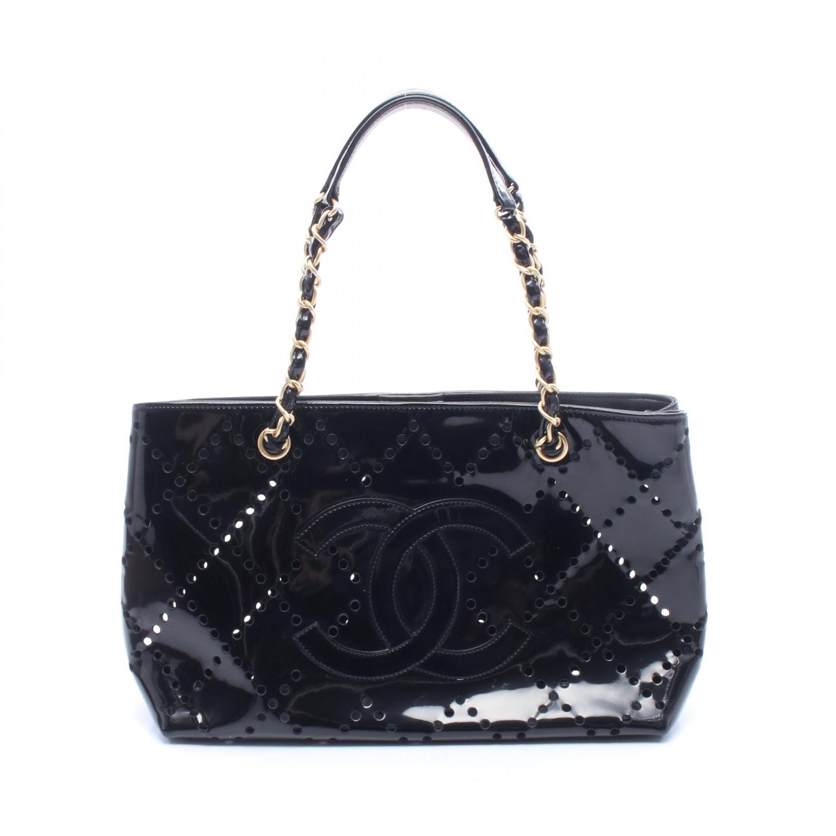 シャネル CHANEL ココマーク パンチング トートバッグ バッグ パテントレザー レディース ブラック系 【中古】