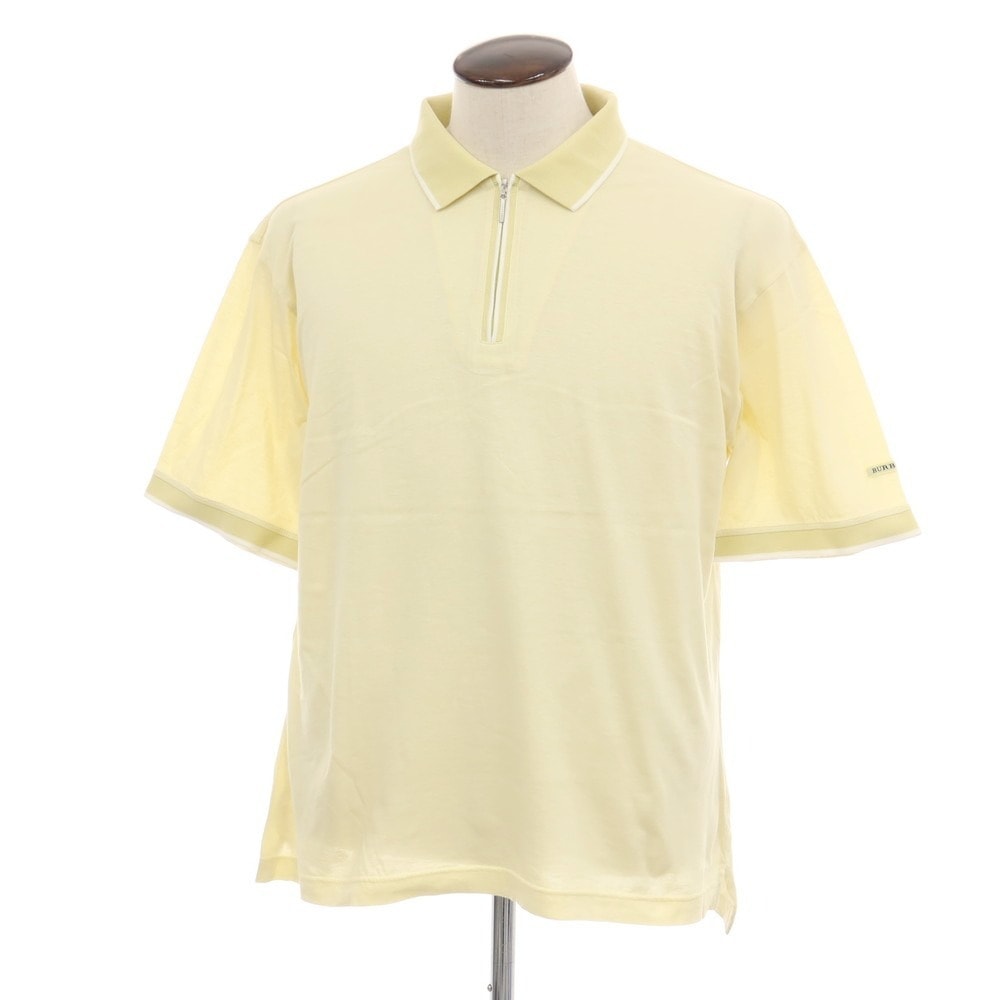【中古】バーバリーゴルフ BURBERRY GOLF コットン ハーフジップ 半袖ポロシャツ ライトイエロー【サイズLL】【メンズ】