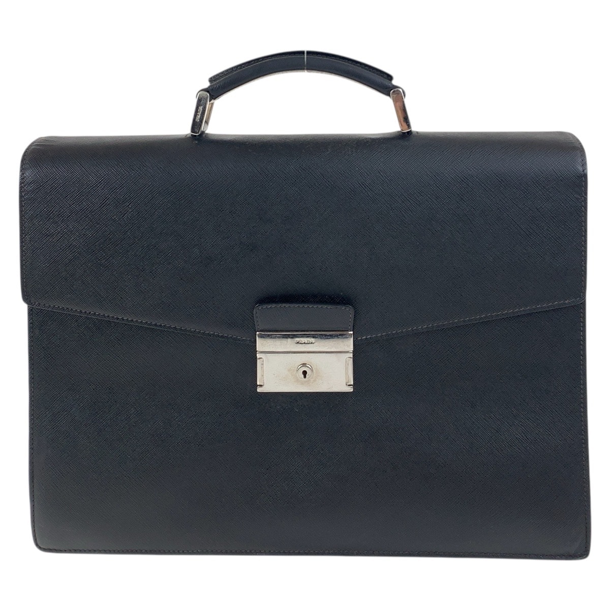 PRADA プラダ サフィアーノ ブラック 黒 シルバー金具 レザー ビジネスバッグ ブリーフケース 601842 【中古】