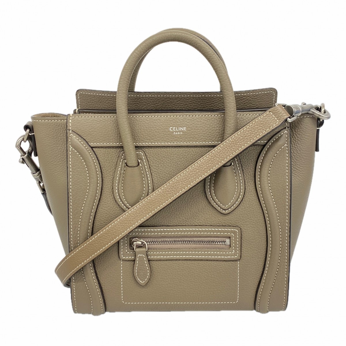 【6db1624】セリーヌ ハンドバッグ ラゲージ レザー グレージュ シルバー金具 2wayバッグ【中古】レディース