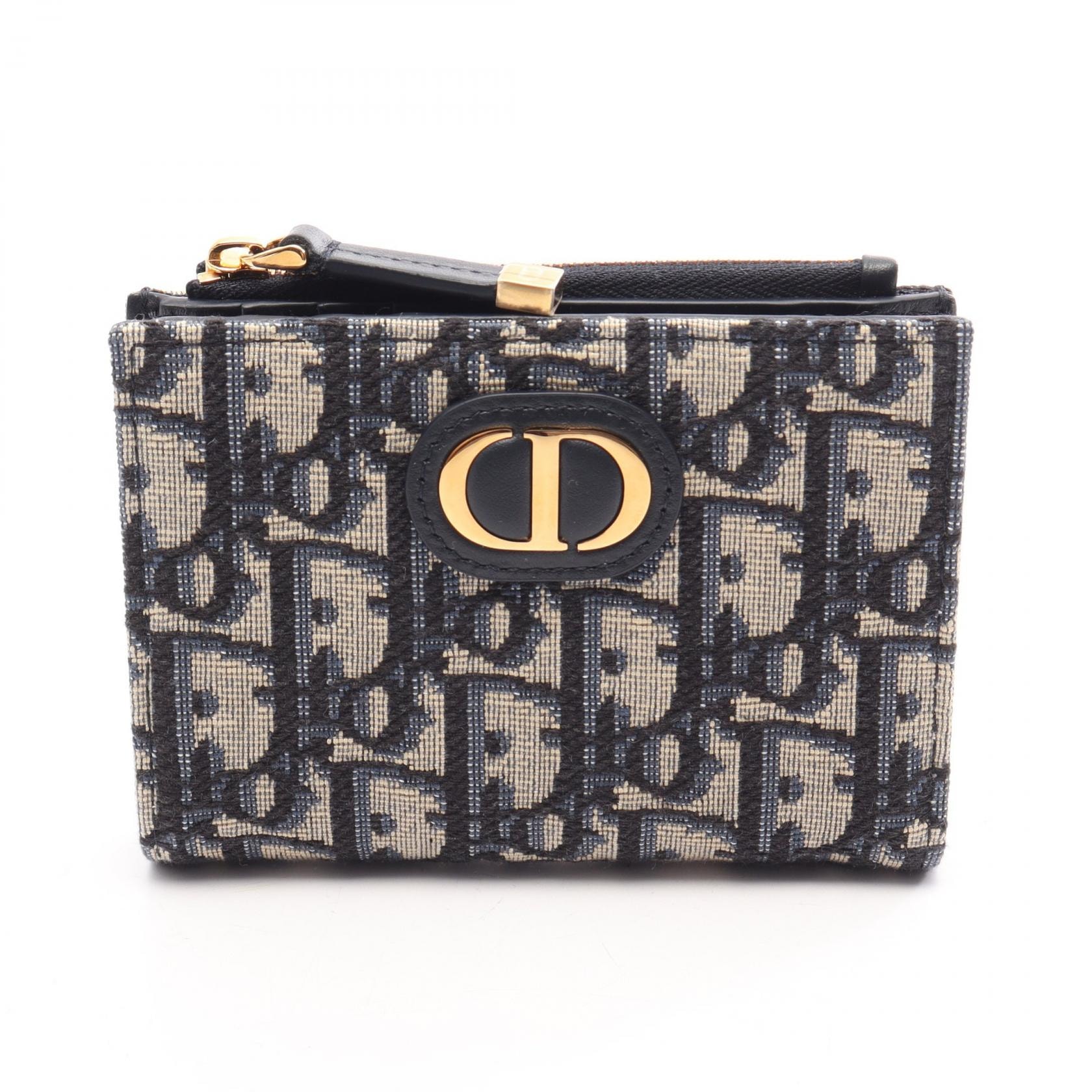 ディオール Dior 30 Montaigne Dahlia オブリーク 二つ折り財布 財布 レザー キャンパス レディース ベージュ系 / ネイビー系 S2197UTZQ_M928 【中古】
