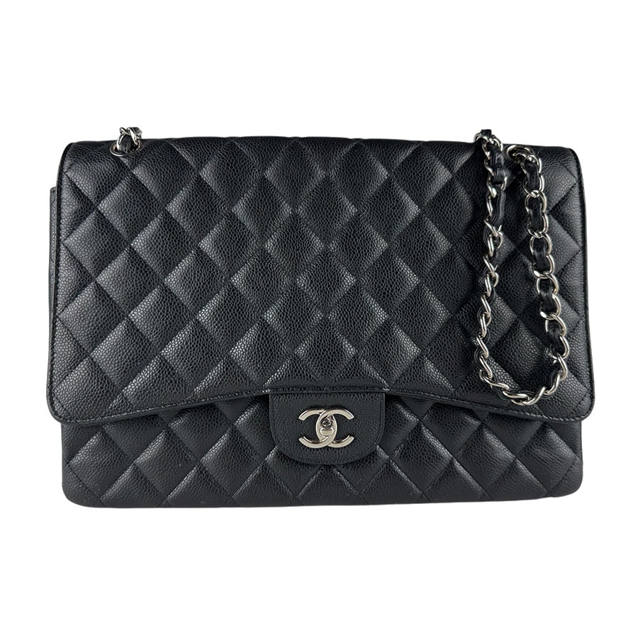 シャネル CHANEL ショルダーバッグ デカマトラッセ キャビアスキンレザー ブラック シルバー レディース【中古】 z10206