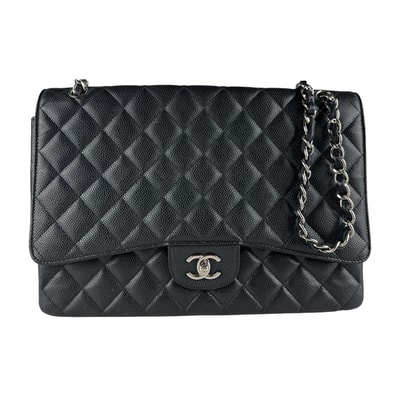 シャネル CHANEL ショルダーバッグ デカマトラッセ キャビアスキンレザー ブラック シルバー レディース【中古】 z10206