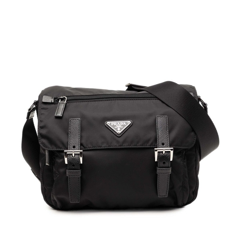 プラダ 三角ロゴプレート Re-Nylon ショルダーバッグ 1BD953 ブラック ナイロン レディース PRADA 【中古】