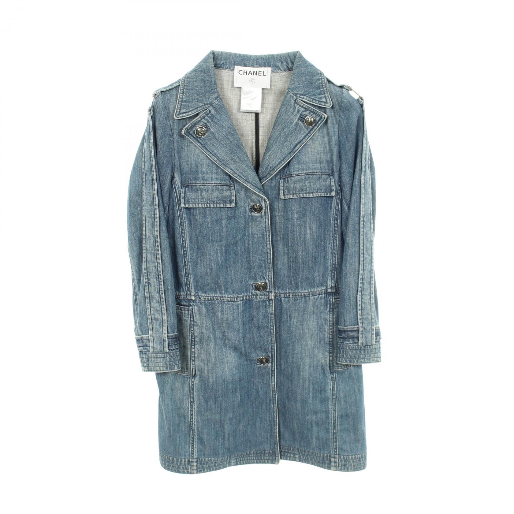シャネル CHANEL デニムコート ココマークボタン 衣料品 アウター コットン レディース ブルー系 【中古】