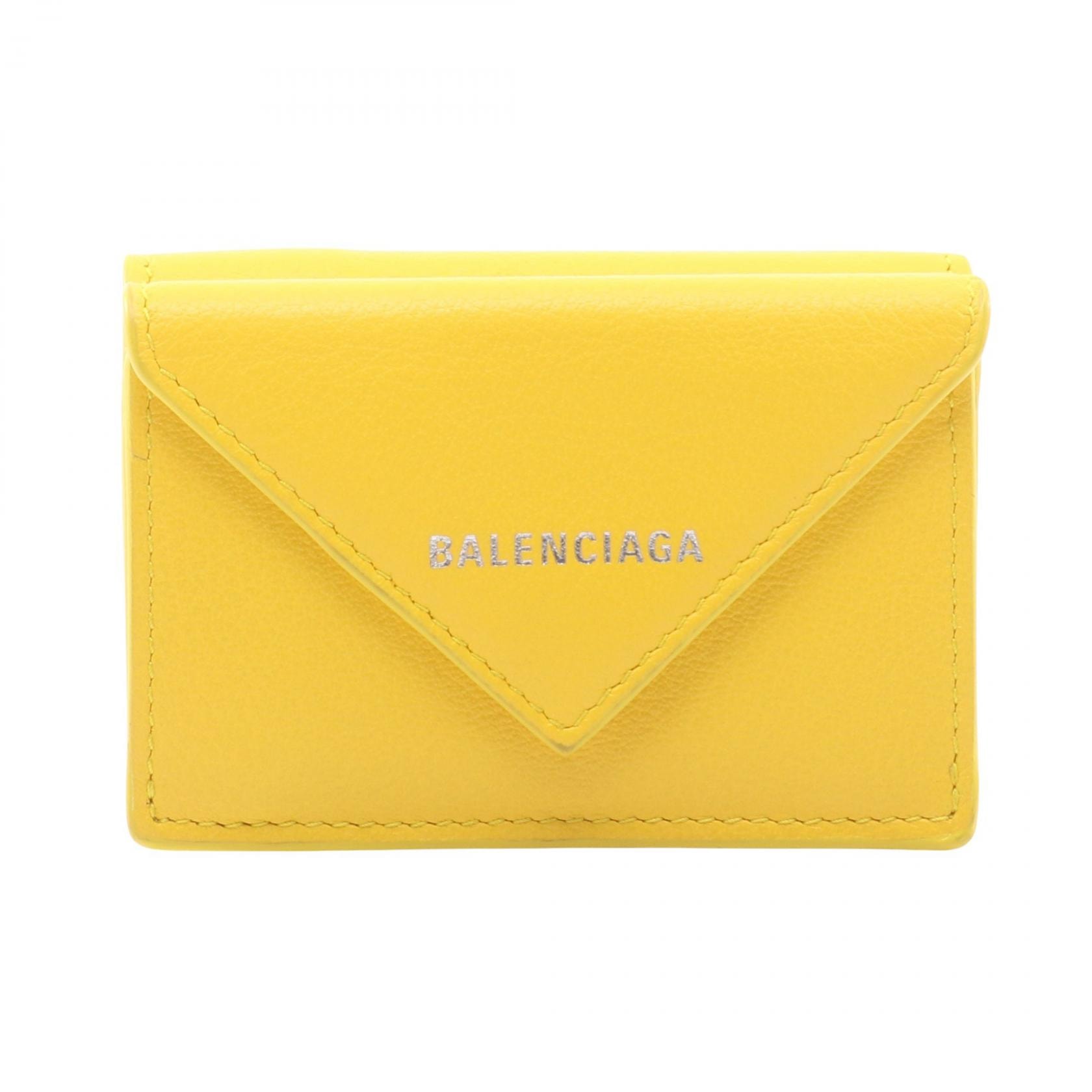 バレンシアガ BALENCIAGA ペーパーミニウォレット 三つ折り財布 財布 レザー レディース イエロー系 391446 【中古】