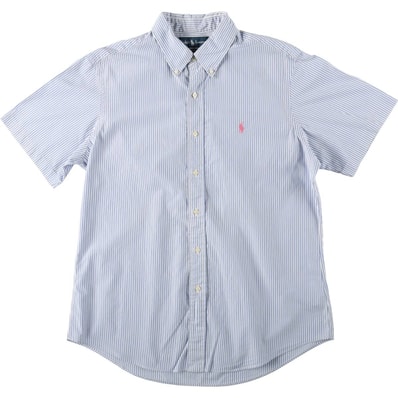 古着 ラルフローレン Ralph Lauren CUSTOM FIT 半袖 ボタンダウン ストライプシャツ メンズL相当/eaa665048