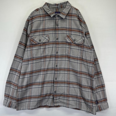 古着 パタゴニア patagonia 長袖シャツ ネルシャツ 厚手 アウトドア ワンポイントロゴ 大きいサイズ 2XL グレー系 チェック メンズ