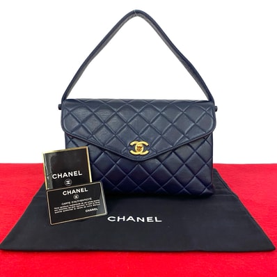 CHANEL シャネル マトラッセ ココマーク ラムスキン ハンドバッグ ネイビー
38984