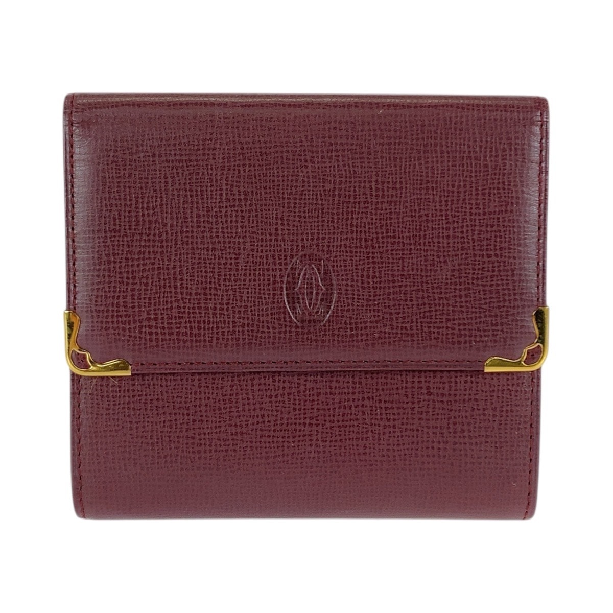 美品 CARTIER カルティエ ヴィンテージ マストライン Wホック ワインレッド ゴールド金具 レザー 折財布 コンパクトウォレット 506224 【中古】