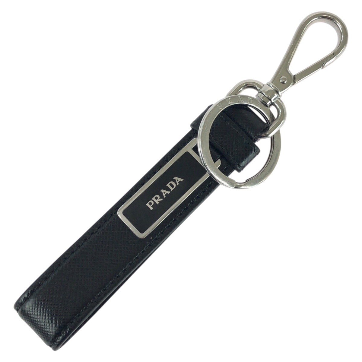 美品 PRADA プラダ サフィアーノ ブラック 黒 シルバー金具 レザー キーリング 603556 【中古】