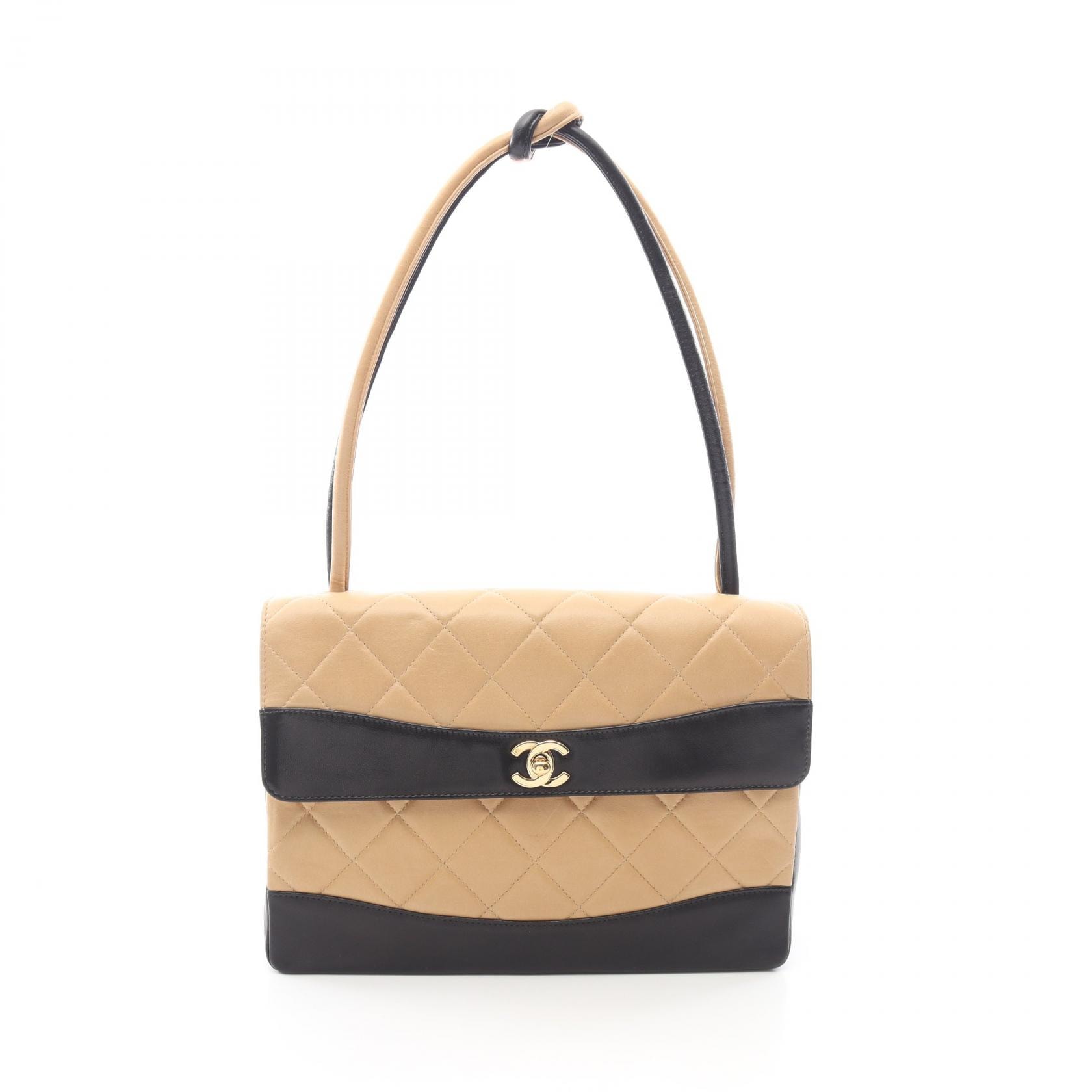 シャネル CHANEL マトラッセ バイカラー ショルダーバッグ バッグ ラムスキン(羊革) レディース ベージュ系 / ブラック系 【中古】