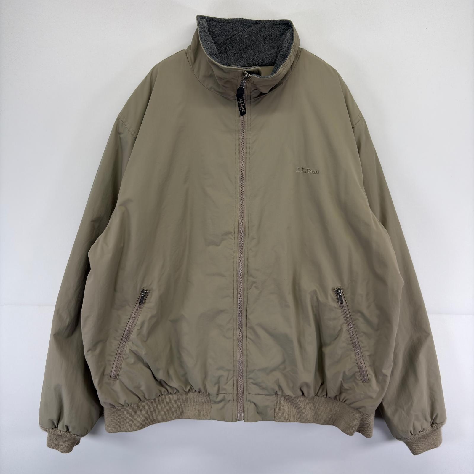 古着 エルエルビーン L.L.Bean ジャケット ロゴ 刺繍 フリースライナー ブルゾン 大きいサイズ ウォームアップ 2XL  ベージュ メンズ