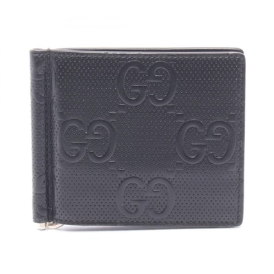 グッチ GUCCI GGエンボス マネークリップ付き カードケース アクセサリー カーフ(牛革) メンズ ブラック系 676656 【中古】