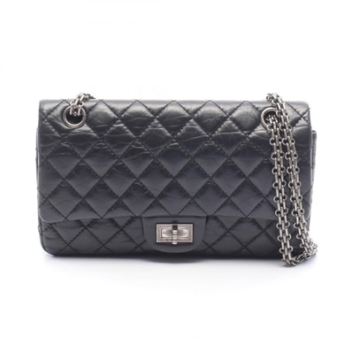 シャネル CHANEL 2.55 マトラッセ マドモアゼルチェーン ショルダーバッグ バッグ レザー レディース ブラック系 【中古】