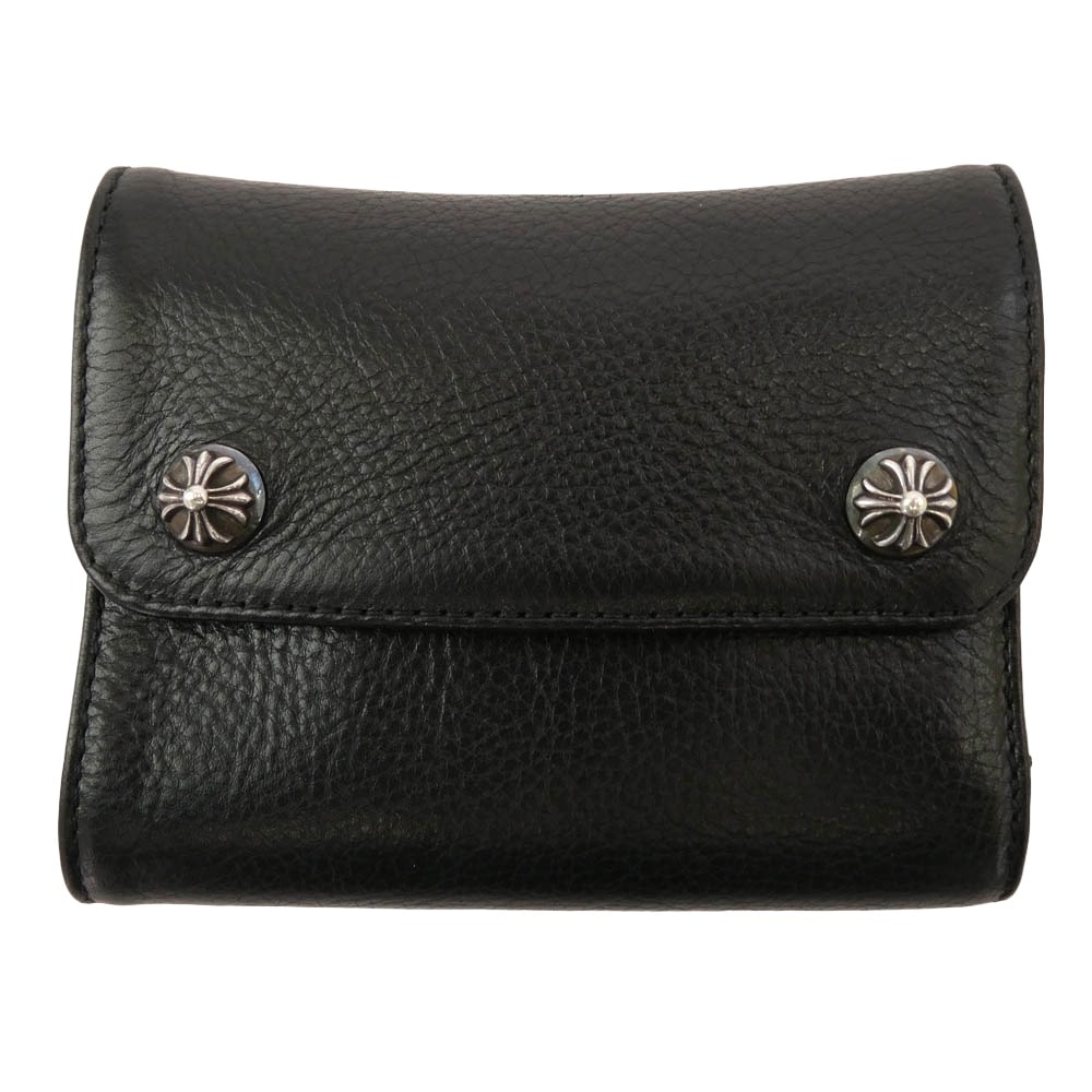 CHROME HEARTS クロムハーツ（原本無） ウォレット WAVE MINI クロスボールボタン ウェーブミニ レザー ウォレット 財布 ブラック系【中古】