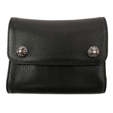 Chrome Hearts Wave Mini Cross Ball Button Leather Wallet "Black/Silver"