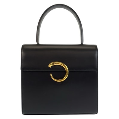 美品 CARTIER カルティエ パンテール ブラック 黒 ゴールド金具 レザー ハンドバッグ 601412 【中古】