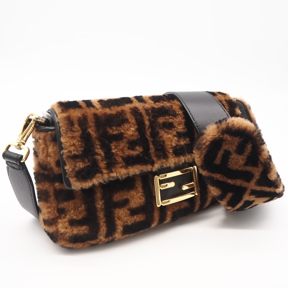 極美品 FENDI フェンディ ズッカ マンマバケット 8BR600 2wayショルダーバッグ ブラウン ベージュ ファブリック レディース