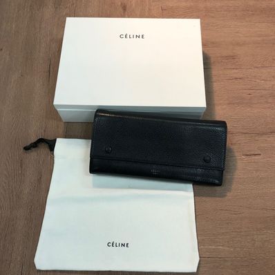 CELINE Large Frap Multi Function Leather Wallet "Black"