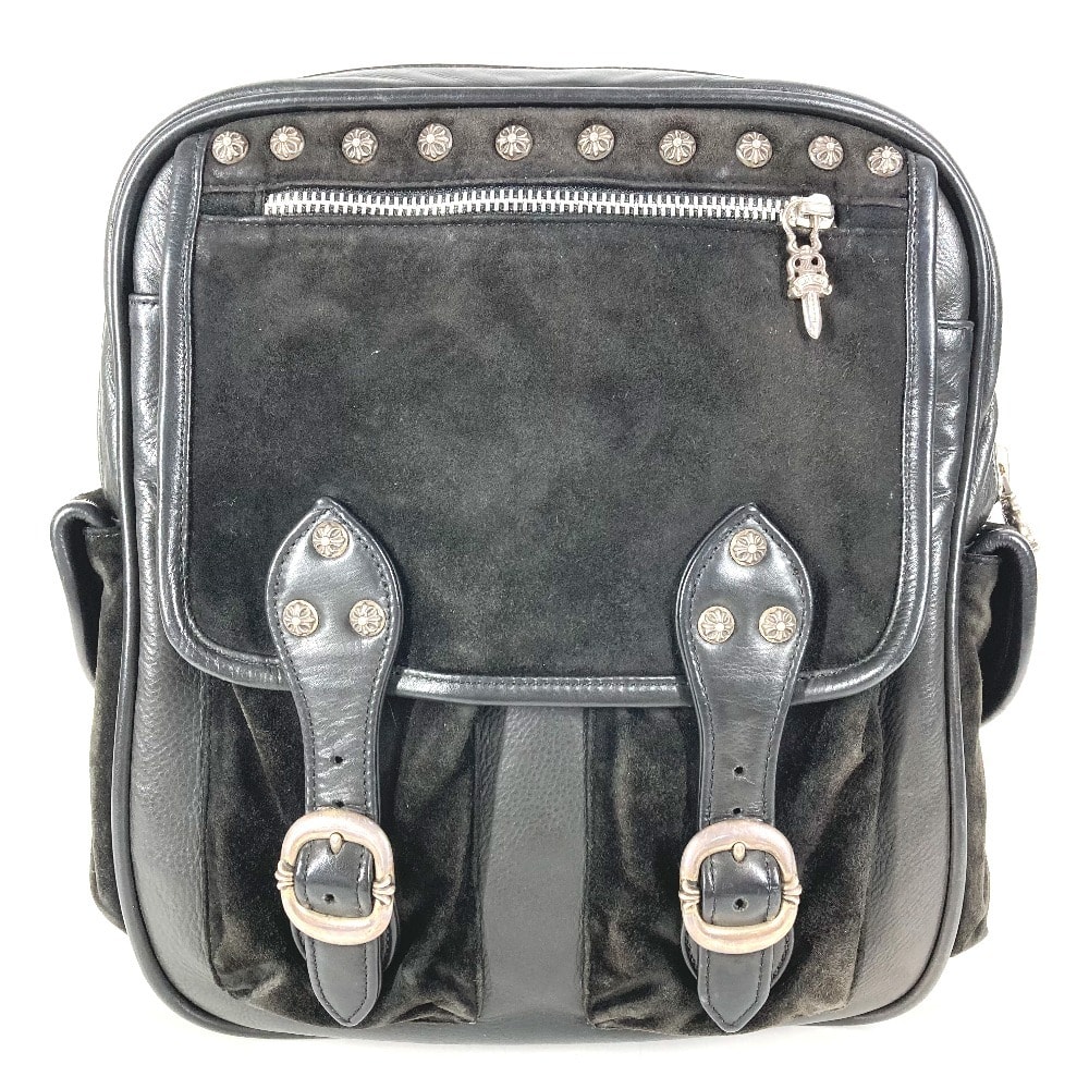 クロムハーツ CHROME HEARTS ガンスリンガー ロゴ クロス バックパック カバン リュックサック レザー/スエード ブラック