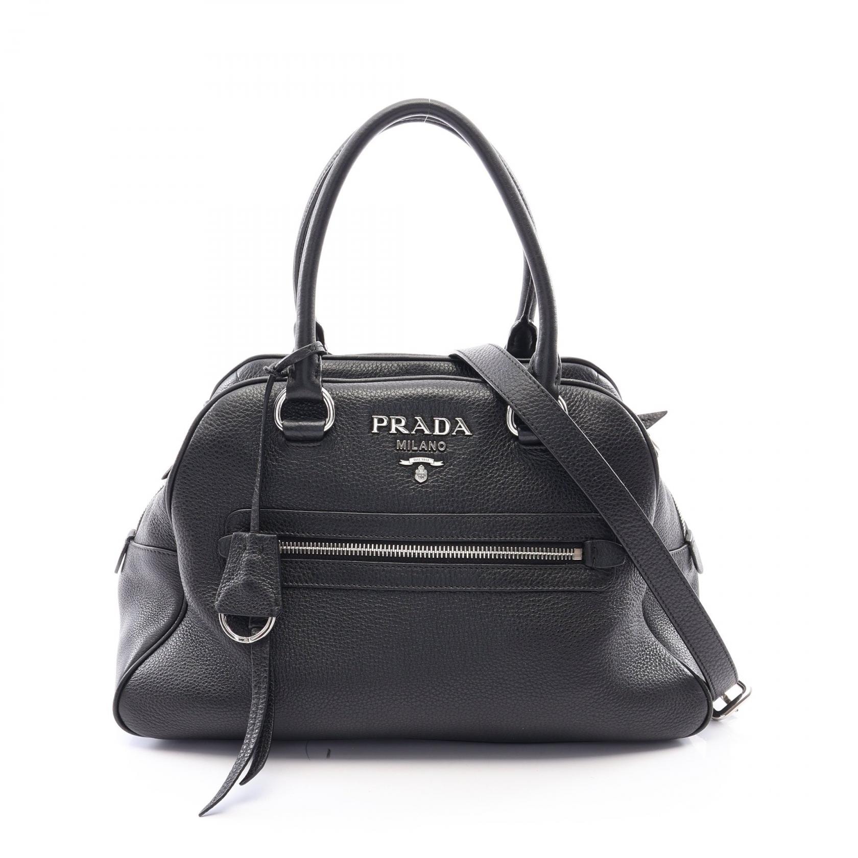 プラダ PRADA ロゴ 2WAY ハンドバッグ バッグ レザー レディース ブラック系 【中古】