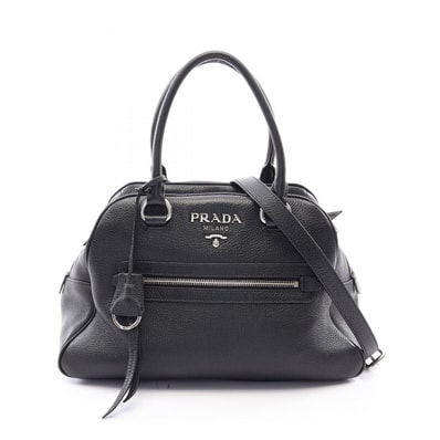 プラダ PRADA ロゴ 2WAY ハンドバッグ バッグ レザー レディース ブラック系 【中古】