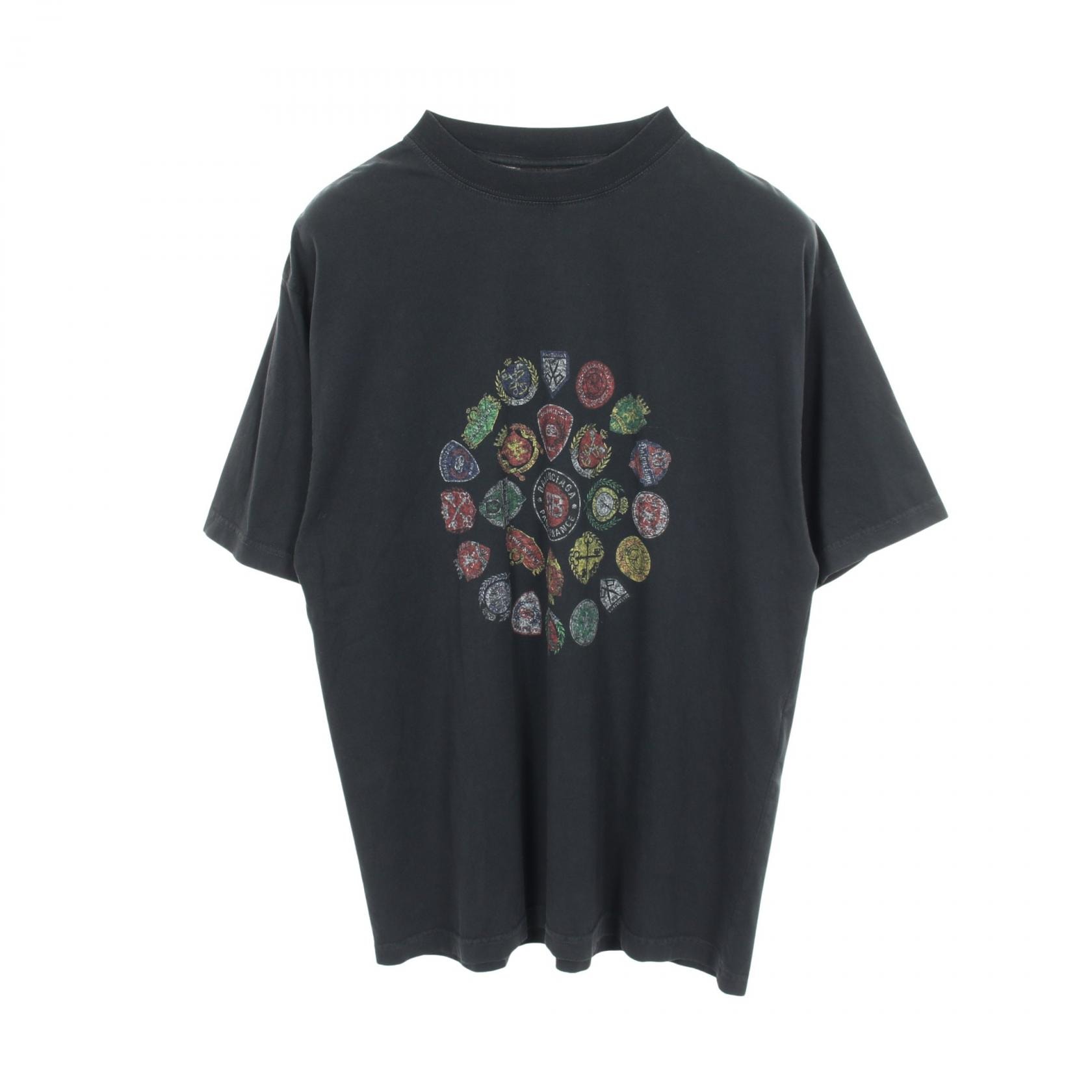 バレンシアガ BALENCIAGA 25SS スパイラルクレスト ミディアムフィット ヴィンテージ加工 半袖Tシャツ 衣料品 トップス コットン メンズ ブラック系 / マルチカラー 764235 【中古】