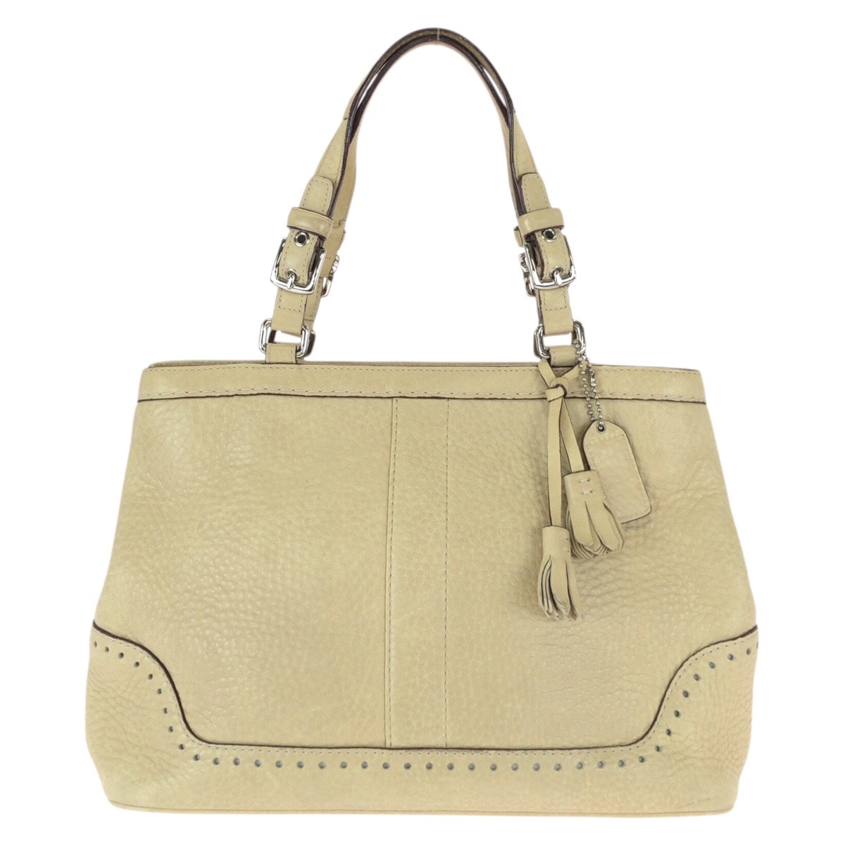 美品 COACH コーチ ハンプトンズ フリンジ ベージュ シルバー金具 レザー トートバッグ ハンドバッグ 600306 【中古】