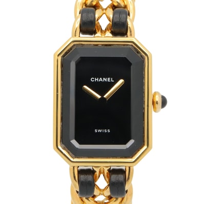シャネル CHANEL プルミエール S 腕時計 時計 GP(ゴールドメッキ) レザー レディース ブラック系 H0001 【中古】