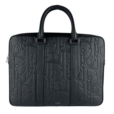 クリスチャンディオール Christian Dior ハンドバッグ ビジネスバッグ ショルダーバッグ ジップ ブリーフケース レザー ブラック メンズ【中古】 z9479