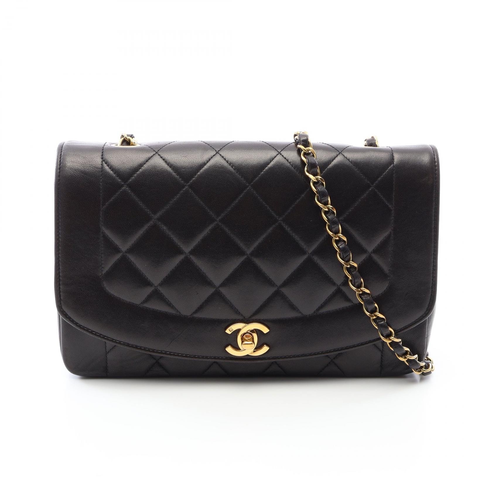 シャネル CHANEL マトラッセ ダイアナフラップ ショルダーバッグ バッグ ラムスキン(羊革) レディース ブラック系 A01165 【中古】