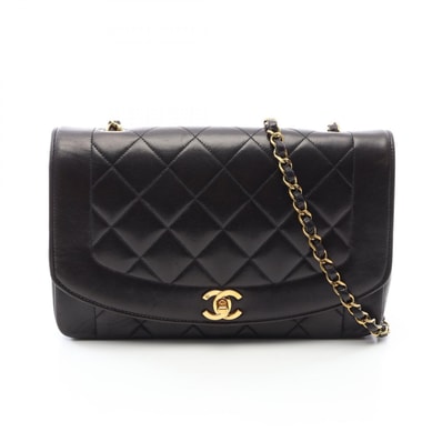 シャネル CHANEL マトラッセ ダイアナフラップ ショルダーバッグ バッグ ラムスキン(羊革) レディース ブラック系 A01165 【中古】