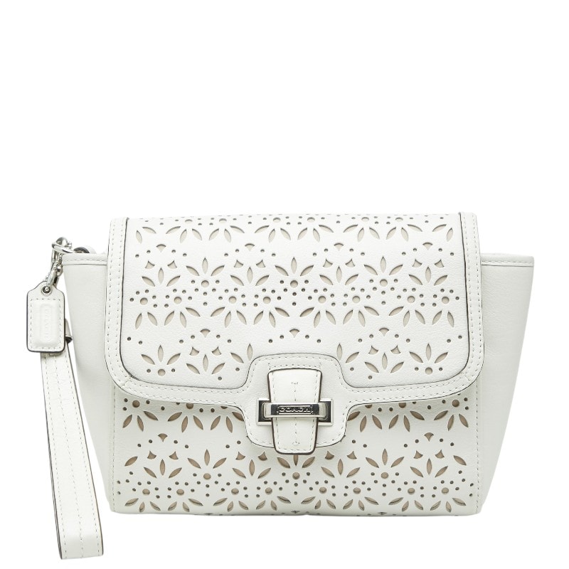 コーチ テイラー アイレット クラッチバッグ ホワイト レザー レディース COACH 【中古】