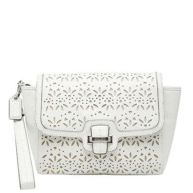 コーチ テイラー アイレット クラッチバッグ ホワイト レザー レディース COACH 【中古】