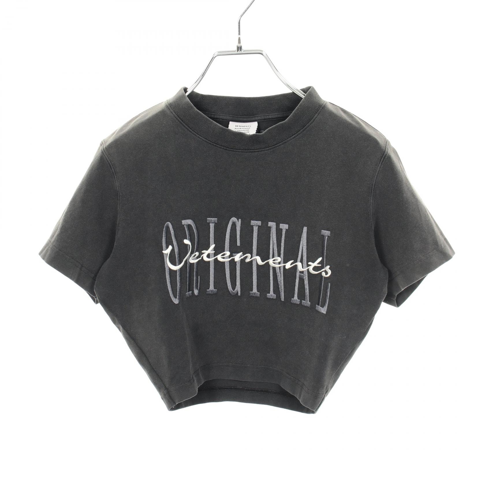 ヴェトモン VETEMENTS ロゴ刺繍 ヴィンテージ加工 クロップド 半袖Tシャツ 衣料品 トップス コットン レディース グレー系 WE64TR100B 【中古】
