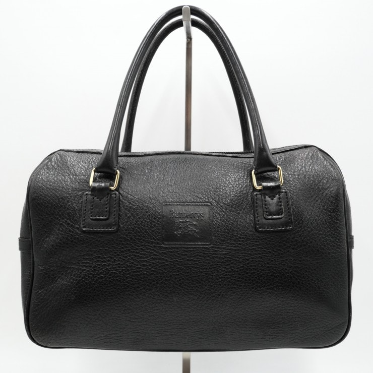 Burberry's(バーバリーズ) ヴィンテージ ミニボストンバッグ ハンドバッグ ブラック シボレザー ゴールド金具 レディース 【中古】