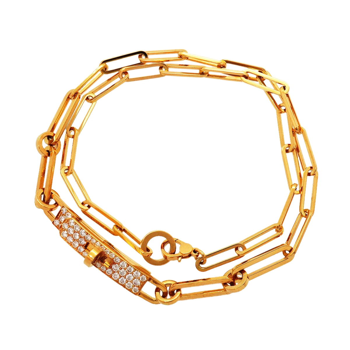 【6jkb0344】エルメス ブレスレット チョーカー ケリー/シェーヌ/ダブル K18YG イエローゴールド ダイヤモンド【中古】レディース