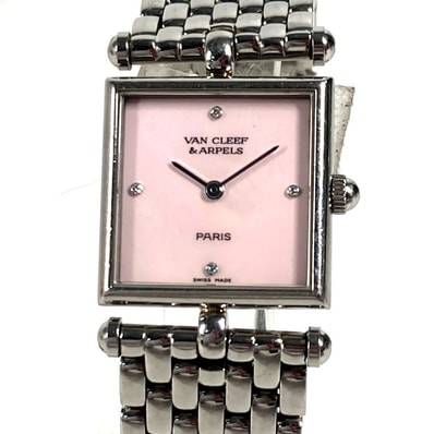 ヴァンクリーフ&アーペル Van Cleef & Arpels クラシックカレ 4Pダイヤモンド 522642 ピンクシェル スクエア レディースウォッチ 腕時計 SS ピンク