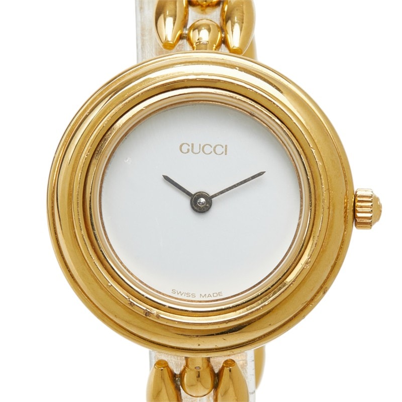 グッチ チェンジベゼル 腕時計 11/12.2 クオーツ ホワイト文字盤 メッキ レディース GUCCI 中古