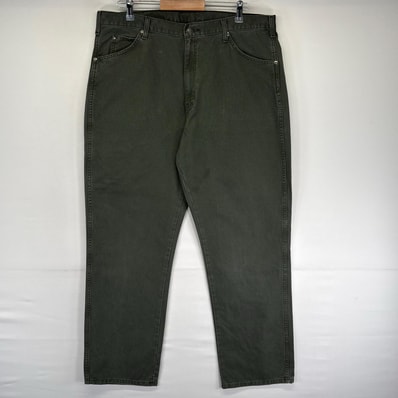 古着 ディッキーズ Dickies パンツ ストレート ワンポイントロゴ ダック ジッパーフライ ツールポケット w38 L32 グリーン系 メンズ