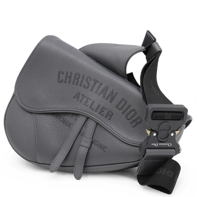 【極美品】Christian Dior クリスチャン ディオール サドルバッグ メンズ ATELIER アトリエ ショルダーバッグ レザー カバン 革 鞄 小物 箱・袋付属 グレー 灰色 イタリア製 23-BO-0270
