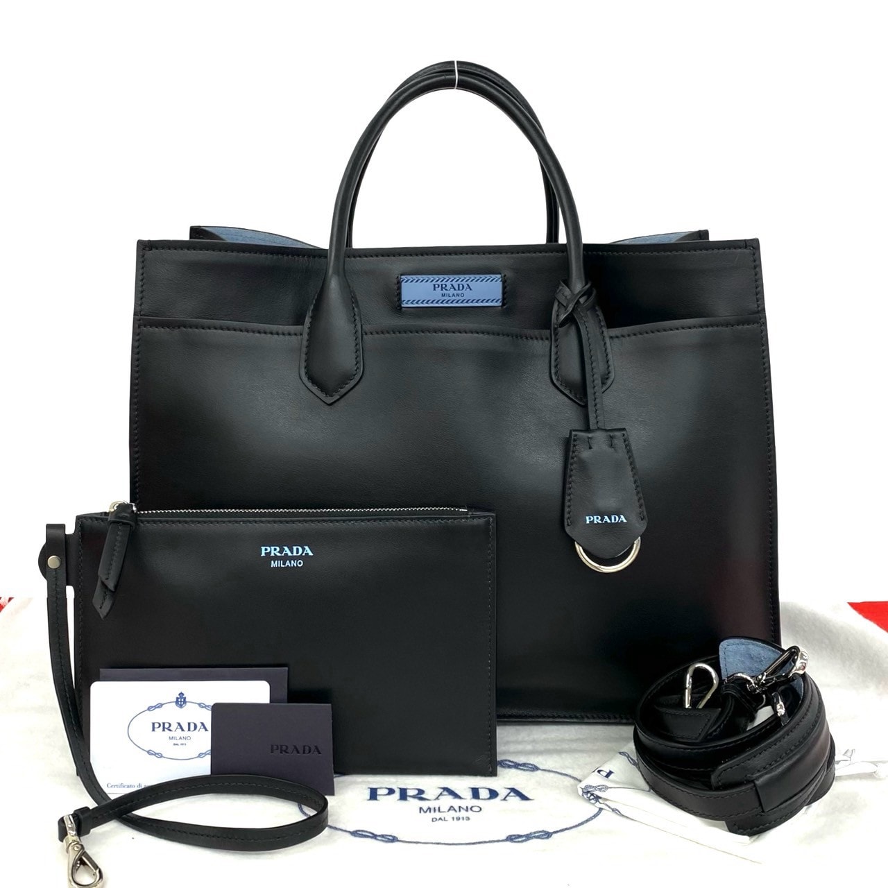 PRADA プラダ ロゴ カーフ ショルダーバッグ ブラック
 34405