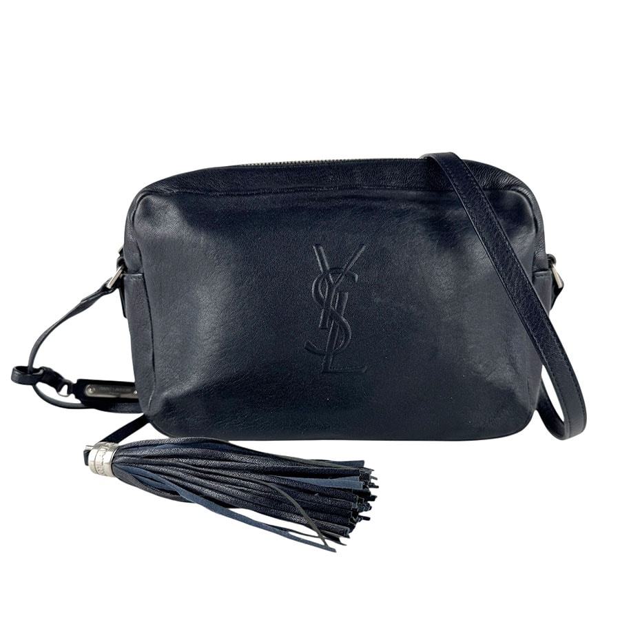 サンローラン SAINT LAURENT 斜め掛けショルダーバッグ ルー レザー ネイビー シルバー レディース【中古】 z8218