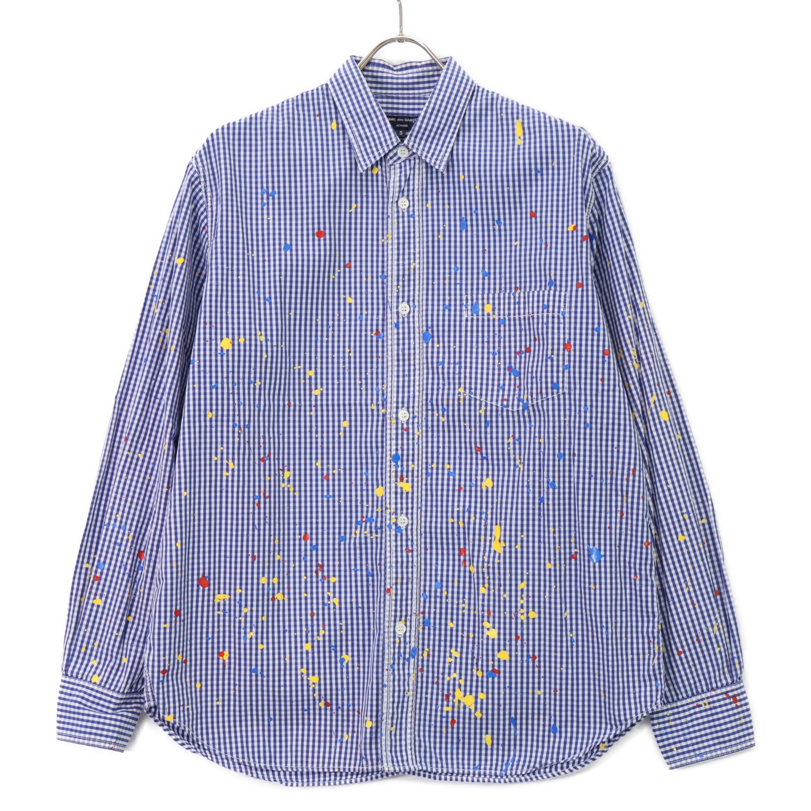 コムデギャルソンオム 【美品】HD-B015 ギンガムチェック ペイント加工 長袖シャツ S