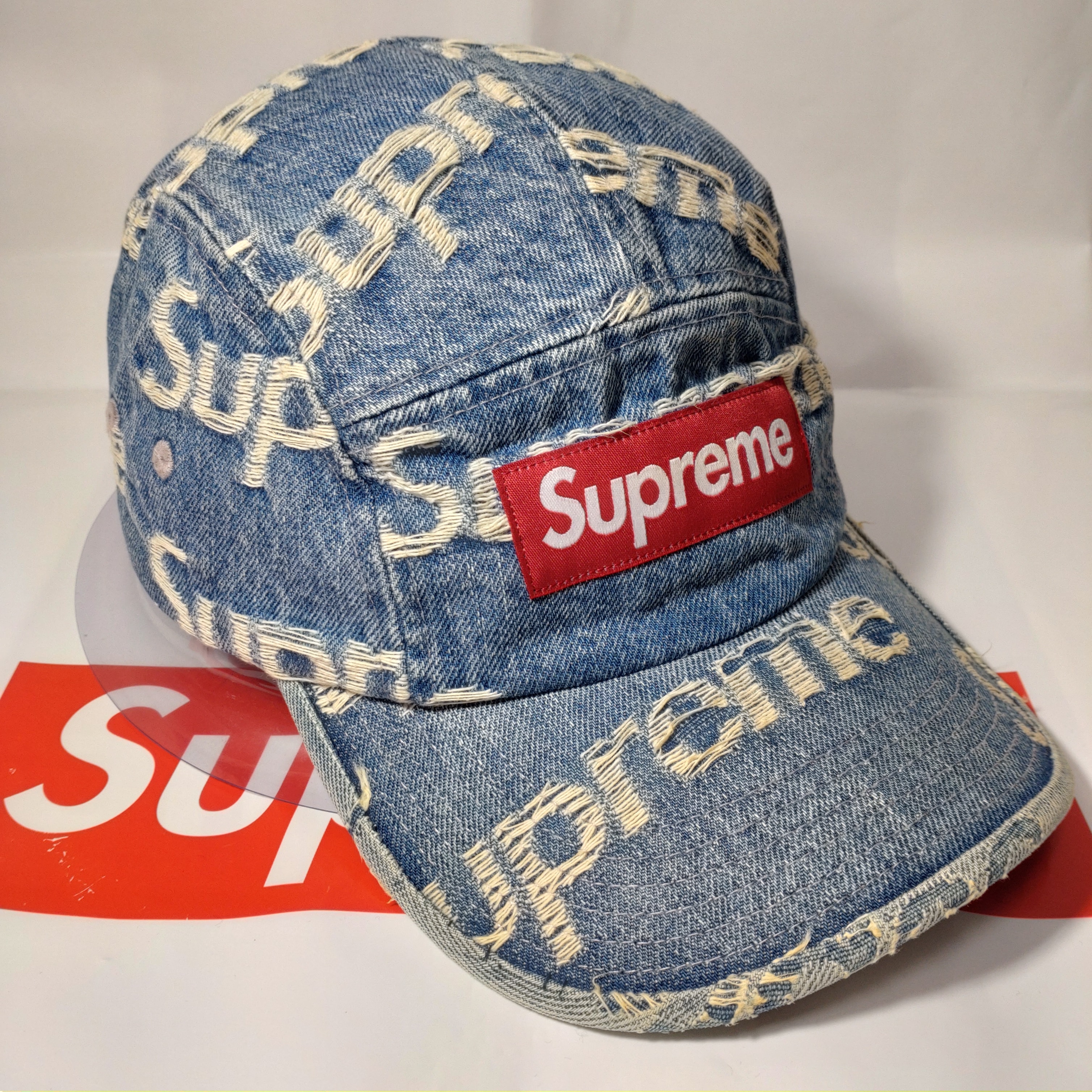 Supreme Frayed Logos Denim Camp Cap "Blue"