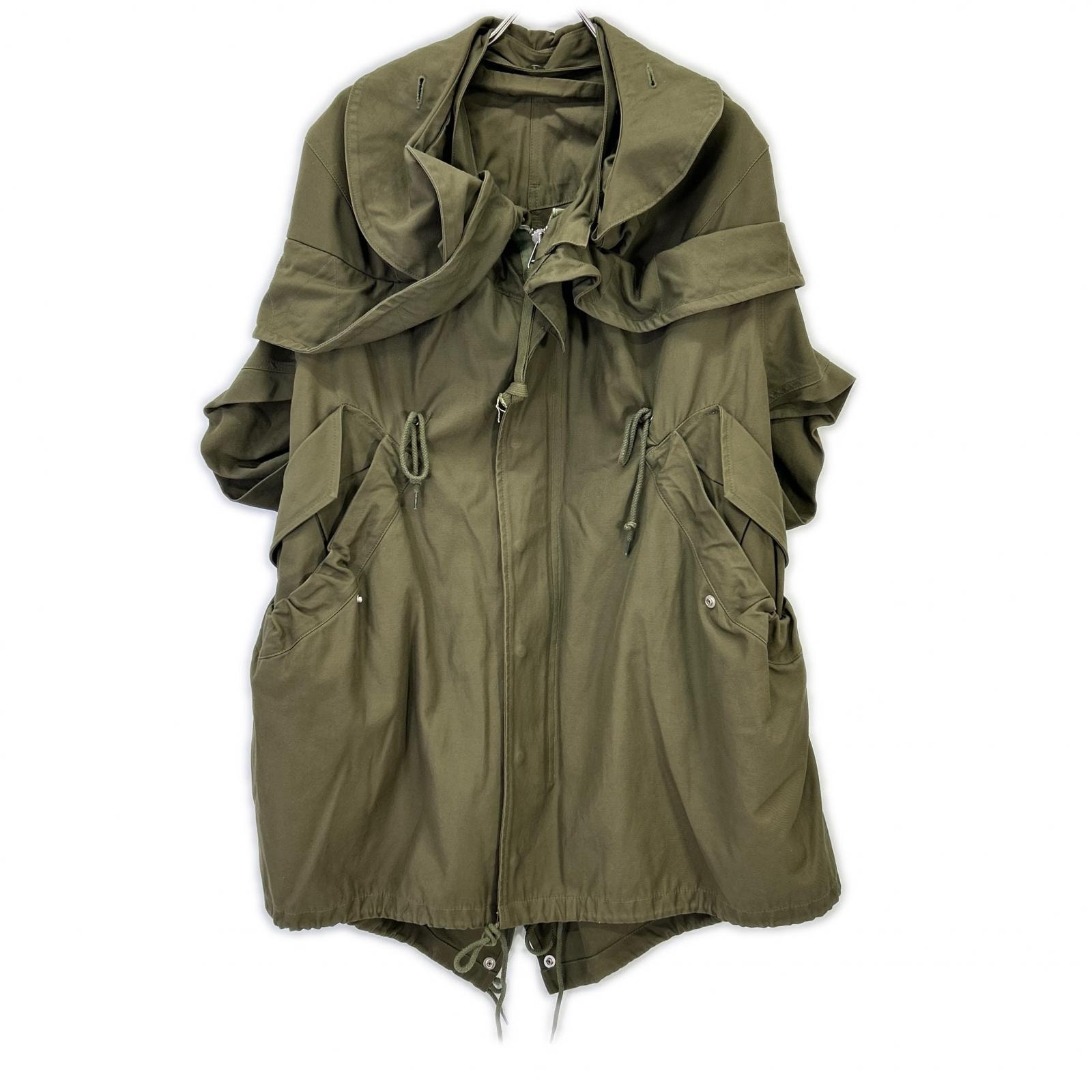 コムデギャルソンジュンヤワタナベ JD-C035 カーキ コットン ウールモヘアライニング ドローストリング モッズコート S
