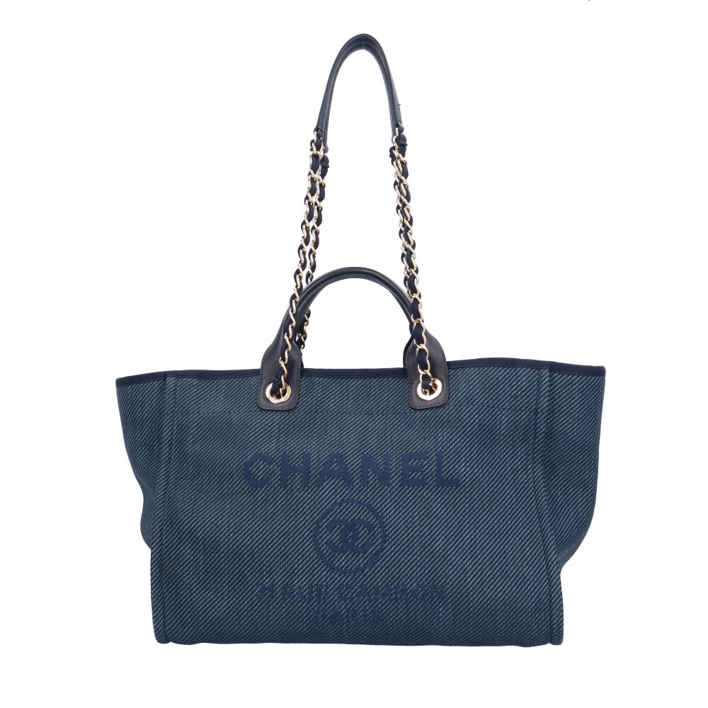シャネル ドーヴィルGM ショルダーバッグ ストロー ネイビー レディース CHANEL  中古