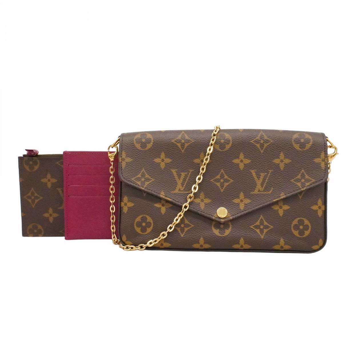 【6de5609-k】ルイヴィトン ショルダーウォレット モノグラム ポシェットフェリシー M81896 ブラウン フューシャ【中古】レディース